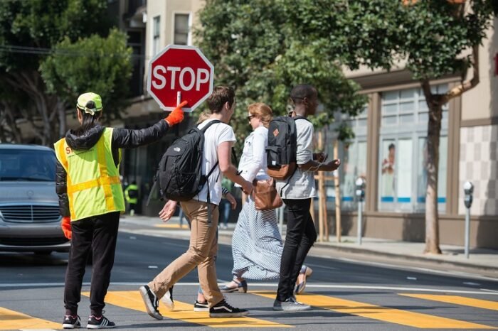 School Crossing Guard at Work School Crossing Guard at Work